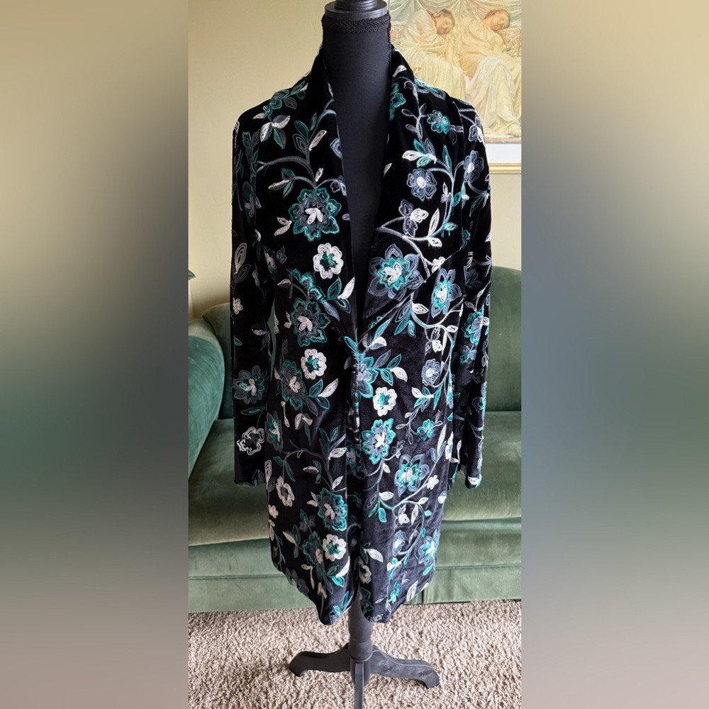 Black velvet and embroidered coat by Vine Street.